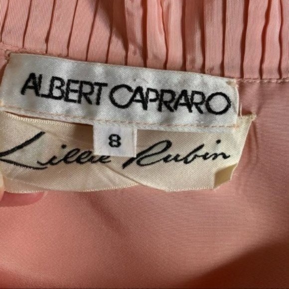 Vintage 80s Lillie Rubin x Albert Capraro Pink Ruffle Formal Dress Gown XXS/XS - Picture 10 of 13